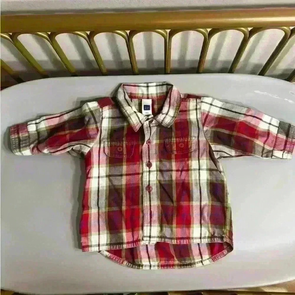 No flaws gap holiday button down holiday striped flannel baby boy 3-6 months - Picture 1 of 3